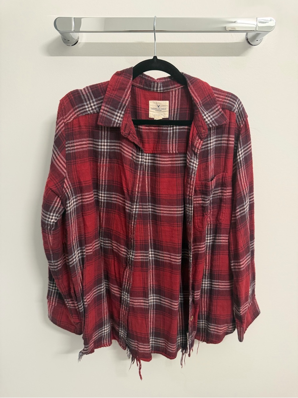 American Eagle Outfitters Red Plaid Long-Sleeve Button Shirt